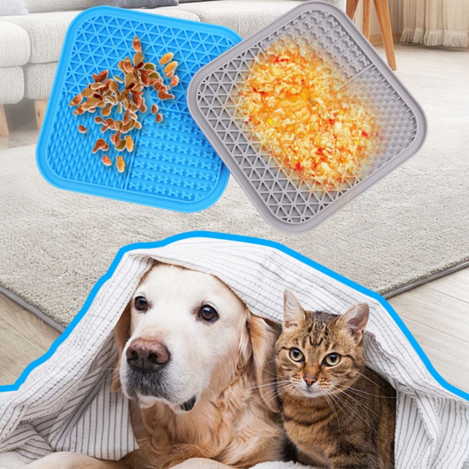 huisdier lickmat blauw grijs met voer voor hond en kat